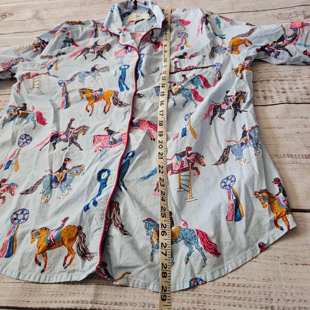 Printfresh Horse Show Blue Ribbon Equestrian Organic Cotton Pajama Top Medium - Picture 4 of 5